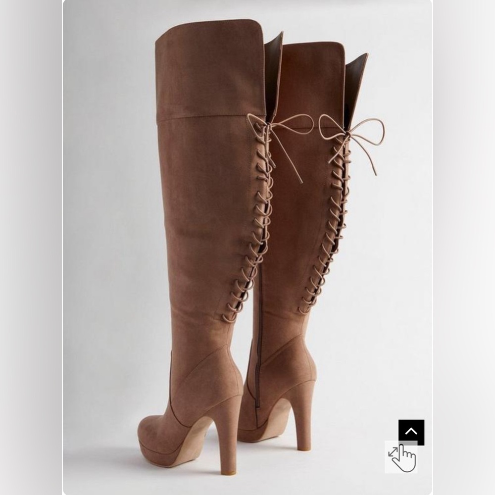 Torrid Taupe Laceup Back Platform Stiletto Over-The-Knee Boot Wide Calf